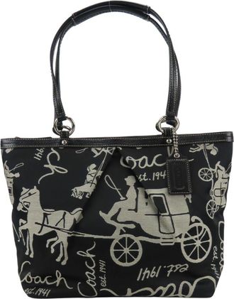 Coach Black Gray Canvas Leather Tote Bag (Pre-Owned)