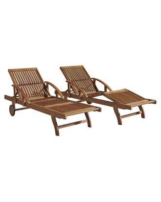 Alaterre Furniture Caspian Eucalyptus Wood Outdoor Lounge Chair With Arms & Adjustable Leg Rest, Set Of 2