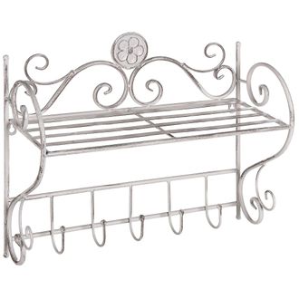Beliani Beliani - Estante De Metal Blanco 42 Cm Pared Ba&ntilde;o Envejecido Ganchos Vintage Osorno