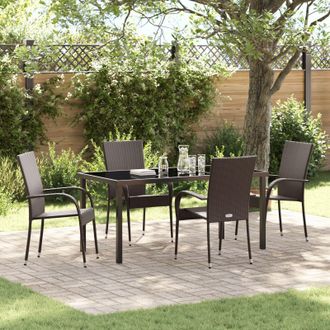 Berkfield Home 5 Piece Garden Dining Set Brown Poly Rattan
