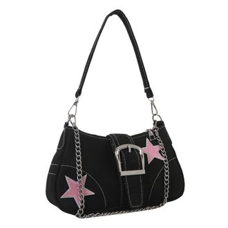 Generic Star Chain Shoulder Bag Y2k Women Satchel Hobo Bag Casual Canvas Tote Bag Versatile Crossbody Armpit Bag Daily Dating Purses (Black)