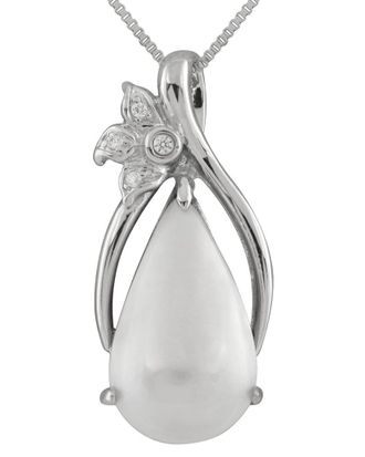 Splendid Pearls Silver 12-13Mm Pearl Cz Pendant