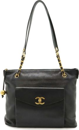 Chanel Black Leather Shoulder Bag Tote Bag (Pre-Owned)