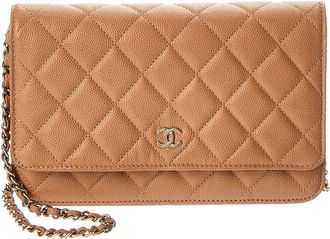 Chanel Beige Quilted Caviar Leather Wallet On Chain (Authentic Pre-Loved)