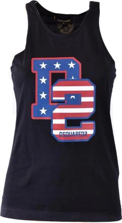 Dsquared2 Amerikaanse Vlag Tank Top - Dames - Tops zonder mouwen - Zwart - XS - Katoen - Tops
