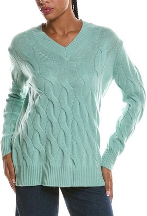 Fort&eacute; Cashmere Long Cable V-Neck Cashmere Sweater