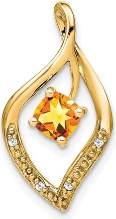 Diamond2Deal 14k Yellow Gold 5mm Cushion Citrine and Diamond Leaf Chain Slide Pendant