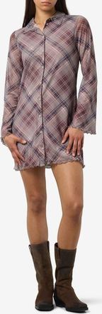 Noisy May Gracie Long Sleeve Mini Shirtdress in Charcoal Gray Aop Ch at Nordstrom, Size X-Small