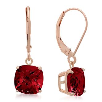 MAX + STONE Solid 10k Yellow or White Gold 8mm Cushion Cut Dangle Gemstone Earrings