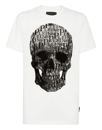 Philipp Plein T-shirt Round Neck SS Skull and Plein with Crystals
