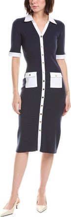 T Tahari Elbow Sleeve Split Neck Rib Dress