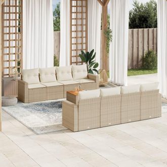 vidaXL Set De Sof&aacute;s De Jard&iacute;n 9 Pzas Con Cojines Rat&aacute;n Sint&eacute;tico Beige Vidaxl