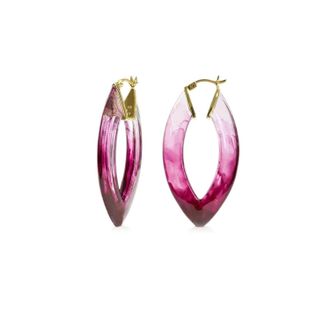 Gold & Honey Womens Painted Marquise Lucite Hoop Earrings In Red