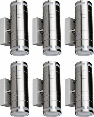 ETC Shop Lampada da parete, luce da esterno, lampada da giardino, faretto up-down, spot inox, vetro inox, 2x GU10, DxH 6x17,8 cm, set da 6
