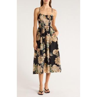 En Saison Peregrine Floral Print Sleeveless Midi Dress in Black Apricot at Nordstrom Rack, Size Large