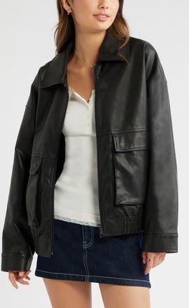 BP. Relaxed Faux Leather Jacket in Black at Nordstrom, Size Xx-Small