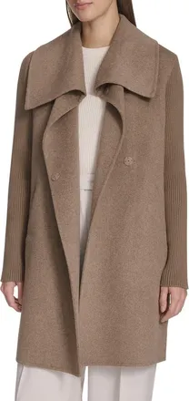 Kenneth Cole Rib Sleeve Mixed Media Coat in Nutmeg at Nordstrom, Size X-Large