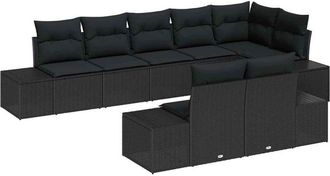 vidaXL Conjunto De Sof&aacute; De Jard&iacute;n 8 Pcs Negro Rat&aacute;n Sint&eacute;tico Vidaxl