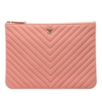 Chanel Pre-owned Clutches, female, Pink, Size: ONE SIZE Pre-owned Chevron Caviar Clutch