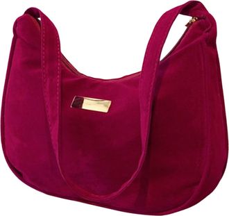 Generic Womens Velvet Shoulder Bag Elegant with Fashion Pattern and Solid Color Practical Zipper Closure for Daily Casual Use (RD2, One Size)