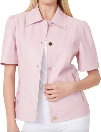 Dolce Cabo Vegan Leather Perforated Short Sleeve Shirt Jacket In Pink
