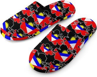 Generic An1tigua And Barbuda Map Flag Mens Cozy Memory Foam Slippers Warm Cotton House Shoes Comfy Slipper for Indoor Outdoor