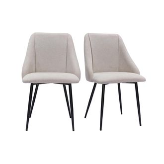 Miliboo Miliboo - Set De 2 Sillas De Tela Efecto Aterciopelado Texturizado Beige Y Metal Negro Higgins