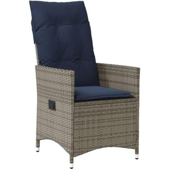 vidaXL Reclining Garden Chair with Cushions Grey Poly Rattan Vidaxl