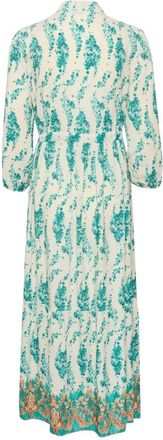 Cream Etnische Bloem Lange Jurk met V-Hals - Dames - Casual kleedjes - Groen - L/Xl - Kleedjes