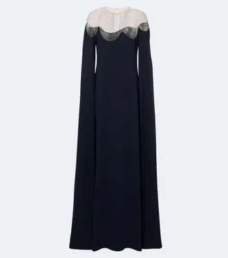 Oscar De La Renta Embellished silk-blend georgette gown