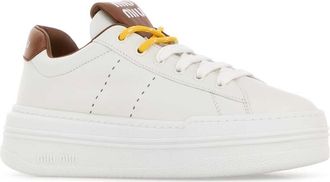 Miu Miu Womens White Leather Sneakers Biancocognac