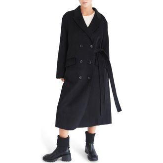 Belle & Bloom Right There Side Tie Wool Blend Coat in Black at Nordstrom Rack, Size X-Small