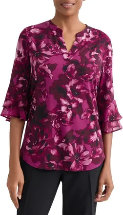 Kasper Floral Print Top in Cerise Multi at Nordstrom, Size X-Large
