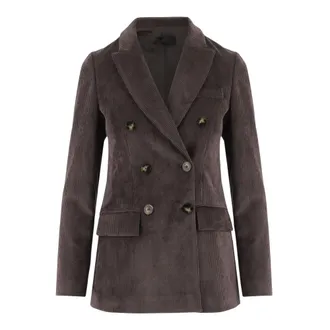 F.it Stretch Velvet Double-Breasted Jacket - female - F.It - Blazers - Brown - 3XL - Jackets
