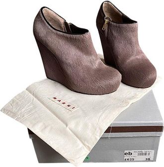 Marni Fawn Calf Hair Wedge Ankle Boots Size 38