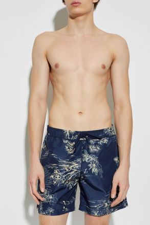 Moncler Swim Shorts With Logo Patch, Mens, Navy Blue