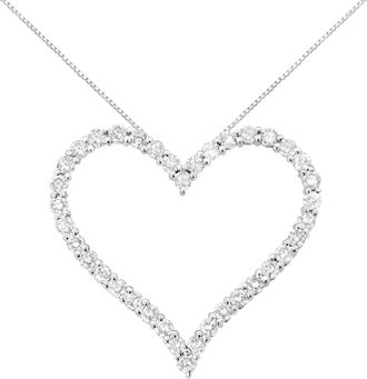 House of Brilliance 925 Sterling Silver 3.0 cttw Round-Cut Diamond Open Heart Pendant Necklace