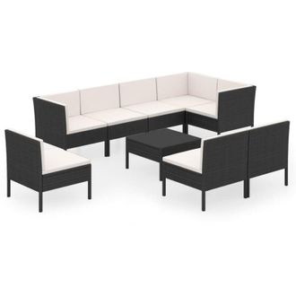 vidaXL 9 Pcs Garden Lounge Set Con Vime Pe Negro