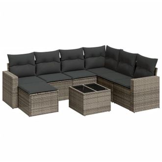 vidaXL Vidaxl - Set De Sof&aacute;s De Jard&iacute;n 8 Pzas Y Cojines Rat&aacute;n Sint&eacute;tico Gris