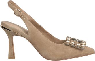 Alma En Pena Slingback Pumps met Strassgesp - Dames - Pumps - Beige - 42 EU - Leer - Schoenen