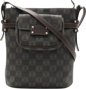 Loewe Pre-owned Repeat Anagram Coated Canvas Shoulder Bag - Dames - Vintage Schoudertas - Bruin - ONE Size - Leer - Vintage