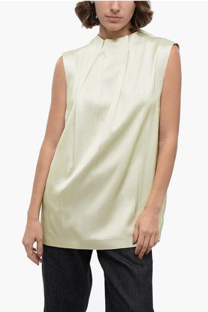 Jil Sander Blusa Smanicata in Misto Seta con Pinces taglia 38