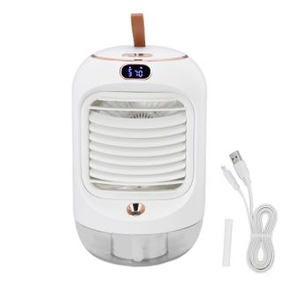 OEM Mini Aire Acondicionado Humidificador Aromather De 3 Velocidades, 5 Aspas, Carga Usb, Luz Nocturna, Ventilador De Refrigeraci&oacute;n Por Agua, Color Blanco