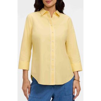 Foxcroft Marni Trim Shirt in Lemon Yellow at Nordstrom, Size X-Large