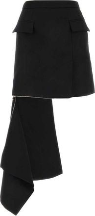 Alexander McQueen asymmetric zip-slash miniskirt - women - Wool - 40 - Black