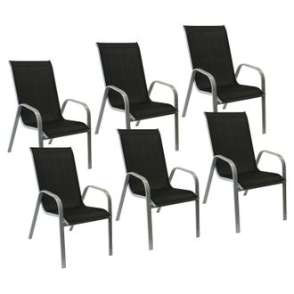Happy Garden Pack De 6 Sillas Marbella En Textileno Negro Aluminio Gris