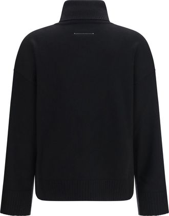 Maison Margiela Womens Sweater Two-Tone High-Neck Black-Dark Grey Merino Wool Black/dark