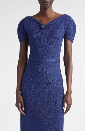 St. John Loretta Metallic Knit Sweater in Midnight/cobalt Metallic at Nordstrom, Size X-Large
