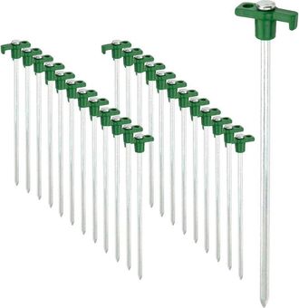 OEM 24 Estacas De Acero Para Tiendas De Campa&ntilde;a - Estacas Resistentes Con Respaldo De Pl&aacute;stico - Para Terrenos Duros - Ideales Para Acampar Y Actividades 
