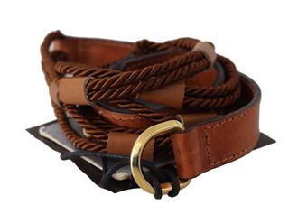 Scervino Street Bruin Leren Gevlochten Touw Gouden Gesp Riem